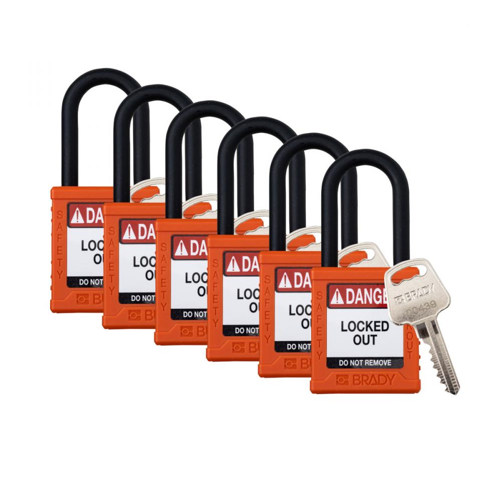 Plastic Padlock 1.5&#34; Shackle KA OR 6PK